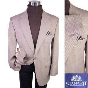 Stafford Sport Coat Blazer Mens 42R Beige Micro-Check Jacket Blazer Wool Blend